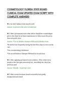 COSMETOLOGY FLORIDA STATE BOARD&NewLine;CLINICAL EXAM UPDATED EXAM SCRIPT WITH&NewLine;COMPLETE ANSWERS&NewLine;