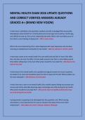 MENTAL HEALTH EXAM 2026 UPDATE QUESTIONS&NewLine;AND CORRECT VERIFIED ANSWERS ALREADY&NewLine;GRADED A&plus; &lpar;BRAND NEW VISION&rpar;