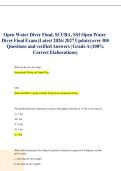 Open Water Diver Final&comma; SCUBA&comma; SSI Open Water &NewLine;Diver Final Exam &lpar;Latest 2026&sol; 2027 Update&rpar; over 300 &NewLine;Questions and verified Answers &vert; Grade A &lpar;100&percnt; &NewLine;Correct Elaborations&rpar;