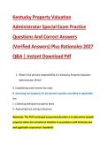 Kentucky Property Valuation &NewLine;Administrator Special Exam Practice &NewLine;Questions And Correct Answers &NewLine;&lpar;Verified Answers&rpar; Plus Rationales 2027 &NewLine;Q&A &vert; Instant Download Pdf 