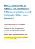 Kentucky Category 20 Sports Turf &NewLine;Certification Exam Practice Questions &NewLine;And Correct Answers &lpar;Verified Answers&rpar; &NewLine;Plus Rationales 2027 Q&A &vert; Instant &NewLine;Download Pdf