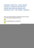 DANGEROUS GOODS TEST &vert;LATEST UPDATED 2026&sol;2027 &vert;A COMPLETE SOLUTION WITH VERIFIED QUESTIONS AND ANSWERS WITH RATIONALES &vert;GET IT 100&percnt; CORRECT &vert;GRADED A&plus; 
