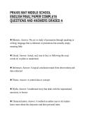 PRAXIS 5047 MIDDLE SCHOOL&NewLine;ENGLISH FINAL PAPER COMPLETE&NewLine;QUESTIONS AND ANSWERS GRADED A