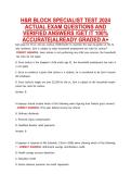 H&R BLOCK SPECIALIST TEST 2024 &NewLine;ACTUAL EXAM QUESTIONS AND &NewLine;VERIFIED ANSWERS &sol;GET IT 100&percnt; &NewLine;ACCURATE&vert;ALREADY GRADED A&plus;
