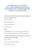 FIN 300 FINAL EXAM PART 5 -&NewLine;ADVANCED CORPORATE FINANCE &vert;&NewLine;QUESTIONS AND ANSWERS &vert;2026&sol;2027&NewLine;UPDATE &vert; JUST RELEASED
