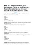 ESS 101 B Laboratory 4 Quiz &colon; Volcanoes&comma; Plutons&comma; and Igneous Rocks Questions and Answers Latest 2026&sol;2027 Solved 100&percnt;