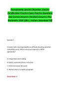 Pennsylvania Special Education Teacher &NewLine;Certification Practice Exam Practice Questions &NewLine;And Correct Answers &lpar;Verified Answers&rpar; Plus &NewLine;Rationales 2026 Q&A &vert; Instant Download Pdf
