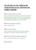 CPR AED FIRST AID TEST AMERICAN RED&NewLine;CROSS UPDATED ACTUAL QUESTIONS AND&NewLine;CORRECT ANSWERS