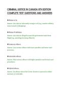 CRIMINAL JUSTICE IN CANADA 8TH EDITION&NewLine;COMPLETE TEST QUESTIONS AND ANSWERS&NewLine;