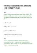 CRITICAL CARE HESI PRACTICE QUESTIONS&NewLine;AND CORRECT ANSWERS&NewLine;