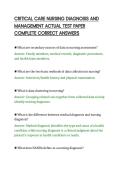 CRITICAL CARE NURSING DIAGNOSIS AND&NewLine;MANAGEMENT ACTUAL TEST PAPER&NewLine;COMPLETE CORRECT ANSWERS