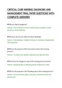 CRITICAL CARE NURSING DIAGNOSIS AND&NewLine;MANAGEMENT FINAL PAPER QUESTIONS WITH&NewLine;COMPLETE ANSWERS