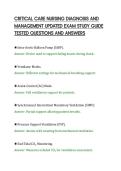 CRITICAL CARE NURSING DIAGNOSIS AND&NewLine;MANAGEMENT UPDATED EXAM STUDY GUIDE&NewLine;TESTED QUESTIONS AND ANSWERS