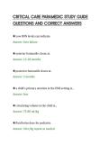 CRITICAL CARE PARAMEDIC STUDY GUIDE&NewLine;QUESTIONS AND CORRECT ANSWERS&NewLine;