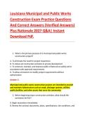 Louisiana Municipal and Public Works &NewLine;Construction Exam Practice Questions &NewLine;And Correct Answers &lpar;Verified Answers&rpar; &NewLine;Plus Rationale 2027 Q&A&vert; Instant &NewLine;Download Pdf