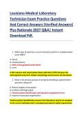 Louisiana Medical Laboratory &NewLine;Technician Exam Practice Questions &NewLine;And Correct Answers &lpar;Verified Answers&rpar; &NewLine;Plus Rationale 2027 Q&A&vert; Instant &NewLine;Download Pdf&period;