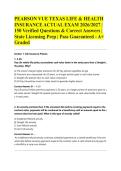 PEARSON VUE TEXAS LIFE & HEALTH INSURANCE ACTUAL EXAM 2026&sol;2027 &vert; 150 Verified Questions & Correct Answers &vert; State Licensing Prep &vert; Pass Guaranteed - A&plus; Graded&NewLine;