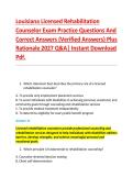 Louisiana Licensed Rehabilitation &NewLine;Counselor Exam Practice Questions And &NewLine;Correct Answers &lpar;Verified Answers&rpar; Plus &NewLine;Rationale 2027 Q&A&vert; Instant Download &NewLine;Pdf