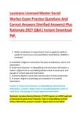 Louisiana Licensed Master Social &NewLine;Worker Exam Practice Questions And &NewLine;Correct Answers &lpar;Verified Answers&rpar; Plus &NewLine;Rationale 2027 Q&A&vert; Instant Download &NewLine;Pdf&period; 