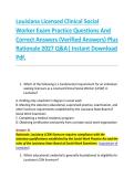 Louisiana Licensed Clinical Social &NewLine;Worker Exam Practice Questions And &NewLine;Correct Answers &lpar;Verified Answers&rpar; Plus &NewLine;Rationale 2027 Q&A&vert; Instant Download &NewLine;Pdf