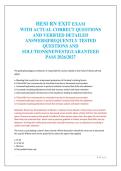 HESI RN EXIT EXAM&NewLine;WITH ACTUAL CORRECT QUESTIONS&NewLine;AND VERIFIED DETAILED&NewLine;ANSWERS&vert;FREQUENTLY TESTED&NewLine;QUESTIONS AND&NewLine;SOLUTIONS&vert;NEWEST&vert;GUARANTEED&NewLine;PASS 2026&sol;2027