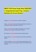 NBCOT COTA Exam Study Sheet 2026&sol;2027 &NewLine;&vert; Comprehensive Exam Prep &vert; Practice Questions & Correct Answers &NewLine;