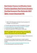 Real Estate Finance Certification Exam &NewLine;Practice Questions And Correct Answers &NewLine;&lpar;Verified Answers&rpar; Plus Rationale 2027 &NewLine;Q&A&vert; Instant Download Pdf&period; 