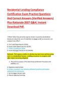 Residential Lending Compliance &NewLine;Certification Exam Practice Questions &NewLine;And Correct Answers &lpar;Verified Answers&rpar; &NewLine;Plus Rationale 2027 Q&A&vert; Instant &NewLine;Download Pdf&period; 