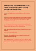 FLORIDA CLAIMS ADJUSTER EXAM 2026 LATEST&NewLine;UPDATE QUESTIONS AND CORRECT VERIFIED&NewLine;ANSWERS ALREADY GRADED A&plus;&NewLine;
