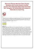 WISCONSIN ELEVATOR MECHANIC EXAM PRACTICE QUESTIONS AND CORRECT ANSWERS &lpar;VERIFIED ANSWERS&rpar; PLUS RATIONALES&vert; INSTANT DOWNLOAD