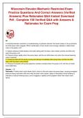 WISCONSIN ELEVATOR MECHANIC RESTRICTED EXAM PRACTICE QUESTIONS AND CORRECT ANSWERS &lpar;VERIFIED ANSWERS&rpar; PLUS RATIONALES&vert; INSTANT DOWNLOAD PDF