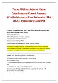 Texas All-Lines Adjuster Exam Questions and Correct Answers &lpar;Verified Answers&rpar; Plus Rationales 2026 Q&A &vert; Instant Download Pdf