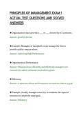 PRINCIPLES OF MANAGEMENT EXAM 1&NewLine;ACTUAL TEST QUESTIONS AND SOLVED&NewLine;ANSWERS