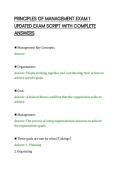 PRINCIPLES OF MANAGEMENT EXAM 1&NewLine;UPDATED EXAM SCRIPT WITH COMPLETE&NewLine;ANSWERS