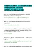 CYBER AWARENESS EXAM SCRIPT TESTED&NewLine;QUESTIONS AND SOLUTIONS&NewLine;CERTIFICATION EVALUATION&NewLine;