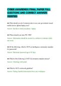 CYBER AWARENESS FINAL PAPER FULL&NewLine;QUESTIONS AND CORRECT ANSWERS&NewLine;VERIFIED