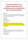 Texas All-Lines Adjuster Exam Questions and Correct Answers &lpar;Verified Answers&rpar; Plus Rationales 2026 Q&A &vert; Instant Download Pdf