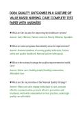 D026 QUALITY OUTCOMES IN A CULTURE OF&NewLine;VALUE BASED NURSING CARE COMPLETE TEST&NewLine;PAPER WITH ANSWERS