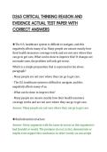 D265 CRITICAL THINKING REASON AND&NewLine;EVIDENCE ACTUAL TEST PAPER WITH&NewLine;CORRECT ANSWERS