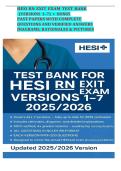 HESI RN EXIT EXAM TEST BANK &lpar;VERSIONS 1&ndash;7&rpar; &plus; BONUS PAST PAPERS WITH COMPLETE QUESTIONS AND VERIFIED ANSWERS DIAGRAMS&comma; RATIONALES & PICTURES &vert; VERIFIED & RECENTLY UPDATED &lpar;2026&sol;2027&rpar; VERSION &lbrace;JUST RELEASED&rcub;
