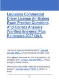 Louisiana Commercial &NewLine;Driver License Air Brakes &NewLine;Exam Practice Questions &NewLine;And Correct Answers &NewLine;&lpar;Verified Answers&rpar; Plus &NewLine;Rationales 2027 Q&A 