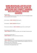 NAMS MENOPAUSE CERTIFICATION &NewLine;EXAM 2026-2027ACTUAL EXAM 250 &NewLine;QUESTIONS AND CORRECT ANSWERS &NewLine;WITH RATIONALES &lpar;VERIFIED &NewLine;ANSWERS