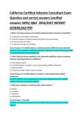 California Certified Asbestos Consultant &lpar;CAC&rpar; Exam Questions and Correct Answers