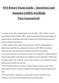 NYS Notary Exam Guide &ndash; Questions and Answers &lpar;100&percnt; Verified&rpar; Pass Guaranteed&comma; exam study guide with answers