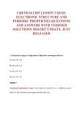 CHEM134 C003 LESSON 3 QUIZ&colon;&NewLine;ELECTRONIC STRUCTURE AND&NewLine;PERIODIC PROPERTIES QUESTIONS&NewLine;AND ANSWERS WITH VERIFIED&NewLine;SOLUTIONS 2026&sol;2027 UPDATE&period; JUST&NewLine;RELEASED