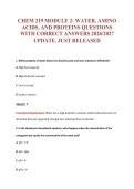CHEM 219 MODULE 2&colon; WATER&comma; AMINO&NewLine;ACIDS&comma; AND PROTEINS QUESTIONS&NewLine;WITH CORRECT ANSWERS 2026&sol;2027&NewLine;UPDATE&period; JUST RELEASED