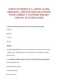 CHEM 219 MODULE 3&colon; AMINO ACIDS&comma;&NewLine;PROTEINS&comma; AND ENZYMES QUESTIONS&NewLine;WITH CORRECT ANSWERS 2026&sol;2027&NewLine;UPDATE&period; JUST RELEASED