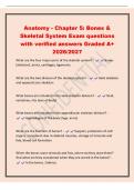 Anatomy - Chapter 5&colon; Bones &&NewLine;Skeletal System Exam questions&NewLine;with verified answers Graded A&plus;&NewLine;2026&sol;2027&NewLine;What are the four major parts of the skeletal system&quest; - Bones&NewLine;&lpar;skeleton&rpar;&comma; joints&comma; cartilages&comma; ligaments&NewLine;What are the two division of the skeletal s
