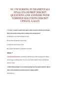 NU 170 NURSING FUNDAMENTALS&NewLine;FINAL EXAM PREP 2026&sol;2027&NewLine;QUESTIONS AND ANSWERS WITH&NewLine;VERIFIED SOLUTIONS 2026&sol;2027&NewLine;UPDATE&period; GALEN