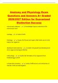Anatomy and Physiology Exam&NewLine;Questions and Answers A&plus; Graded&NewLine;2026&sol;2027 Edition for Guaranteed&NewLine;Distinction Success&NewLine;microscopic anatomy - knowledge of gross anatomy at the&NewLine;microscopic level&NewLine;cytology - study of cells&NewLine;histology - study of of tissue and 